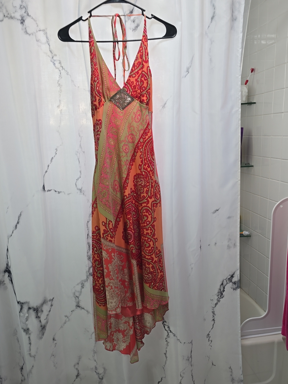 B Darlin Orange Paisley Halter High-Low Maxi Dress